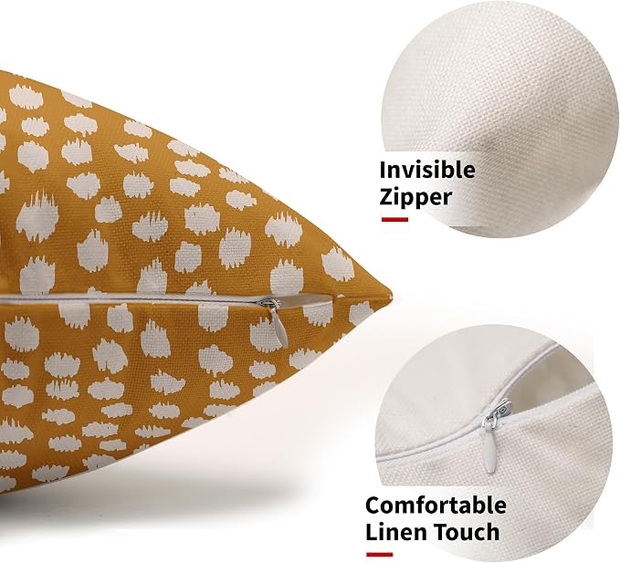 Mustard Yellow Cream Dots Lumbar Pillow Covers 12x20 Set of 2 Boho Design Polka Dot Print Throw Pillows Modern Outdoor Decorative Pillowcase Rectangle Linen Cushion Cases Decor for Sofa Couch Bed