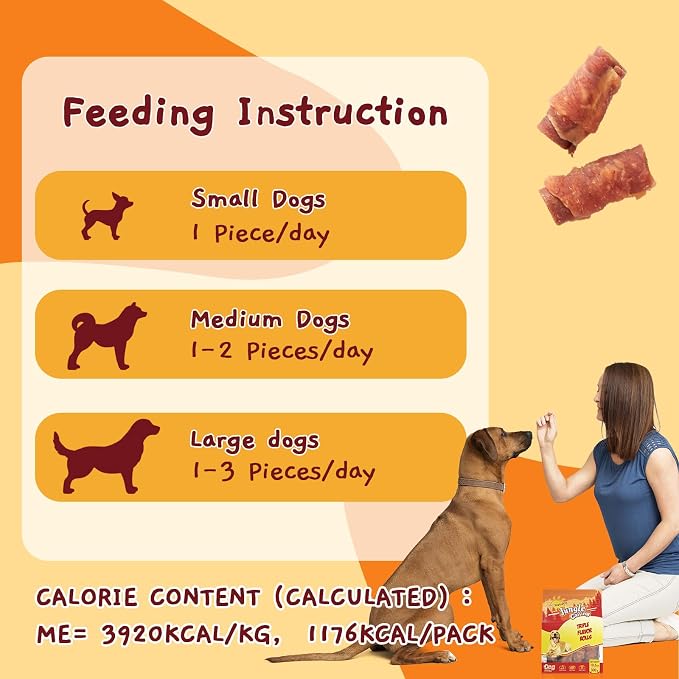 Jungle Calling Triple Flavor Rolls Dog Treats, Chicken Duck & Beef, 10.6 oz | Rawhide Free Treat for Small, Medium & Large Breeds, Limited Ingredient Chews Perfect for Daily Reward, Easily Digestible