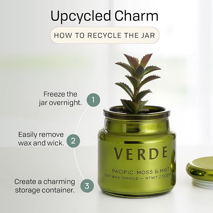 Paddywax Chroma Scented Candle with Lid in Reusable Metallic Etched Glass Jar, Clean- Burn Soy Candle with Approx. 14 Hour Burn Time, Green – Verde, Pacific Moss & Mist, 2.5 oz