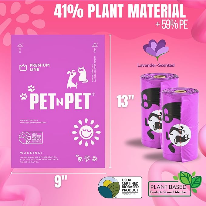 Pet N Pet Dog Poop Bags Rolls, 960 Count Dog Waste Bags, Lavender Scented