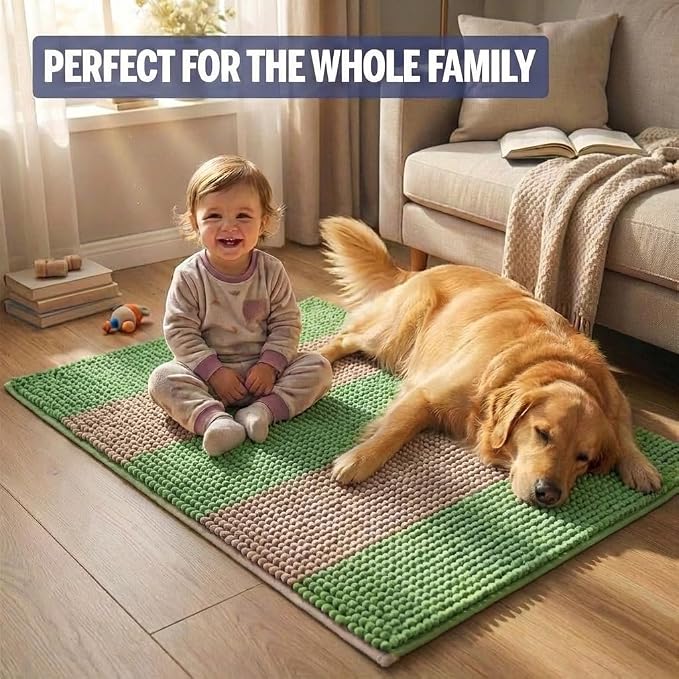 Muddy Mat® Super Absorbent Loop-Thread Chenille Dog Door Mat for Muddy Paws – Non-Slip, Machine Washable Indoor Entry Rug, Quick-Dry Pet Mat for Entryway – Olive Sand 19"x30"