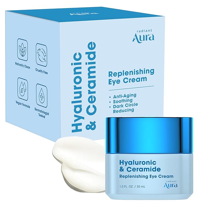 Hyaluronic Acid & Ceramide Eye Cream For Dark Circles - Dermatologist Tested, Anti Aging Korean Skin Care - Deep Hydration & Depuffing Eye Treatment - Vegan, Clean Beauty - 1.0 Fl Oz