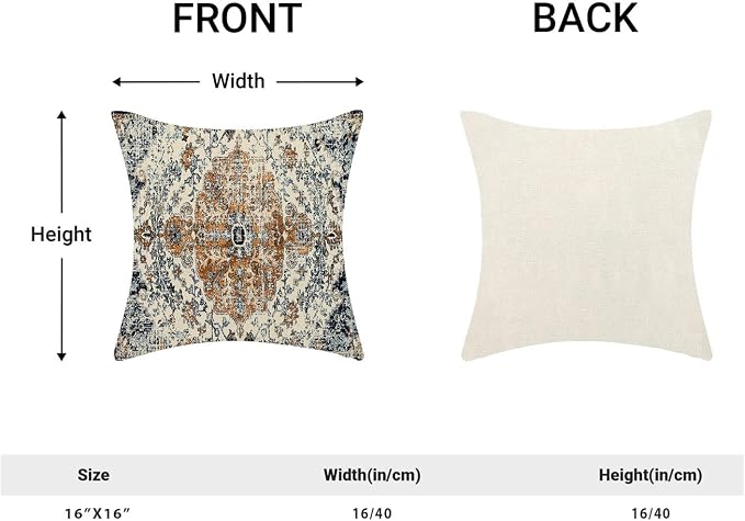 AEIOAE Boho Pillow Covers 16x16 Inch Set of 2,Carpet Pattern Throw Pillows Case,Rust Blue Ethnic Design Outdoor Decorative Square Linen Farmhouse Decor Cushion Covers for Home Sofa Bed Couch