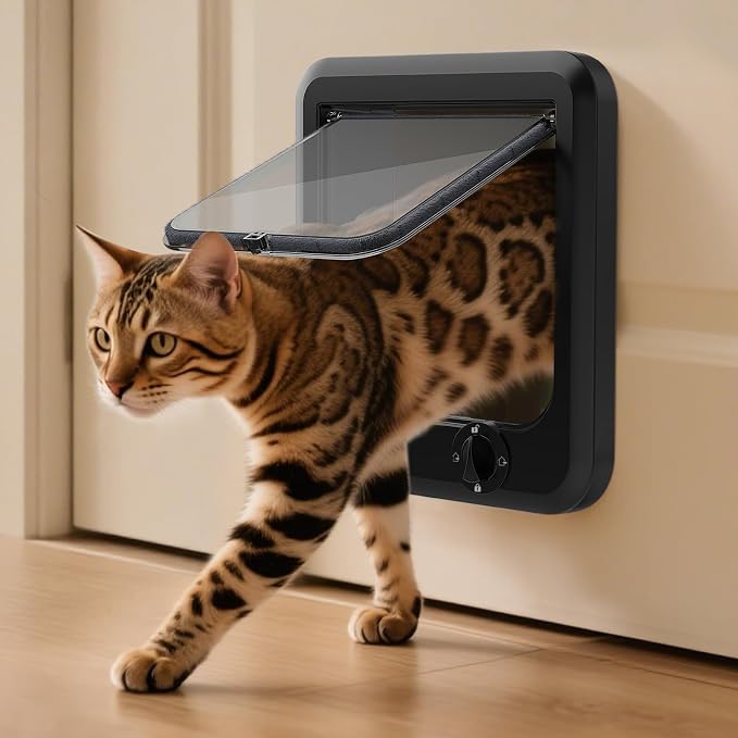 LIBBEPET Cat Door Interior Door, 4 Way Rotating Lock for Cats ≤18 lbs，Large | Reinforced ABS Frame, Magnetic Auto-Reset Flap, Weatherproof Brush Strips, Fit for Interior and Exterior Doors 1.3"-2" Thick