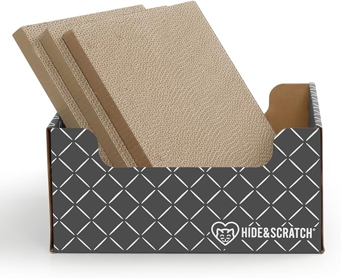 Hide & Scratch Cardboard Cat Scratcher Box & Bed with 3 Refill Pads Grey