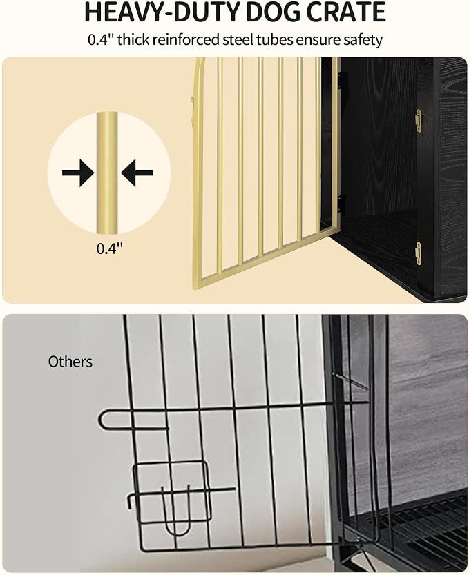 Hzuaneri 44.1'' Dog Crate Furniture,Dog Kennel Indoor for Medium/Large Dogs | Dog Kennel Furniture Wooden Dog Cage Heavy Duty Dog Crate Decorative Pet House End Side Table TV Stand,Black Gold DFC83904A