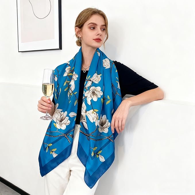 K-Elewon Large Square Scarf 43" Silk Scarf Fashion Scarves Silk Feeling Hair Wrapping Scarfs Night Sleeping Headscarf