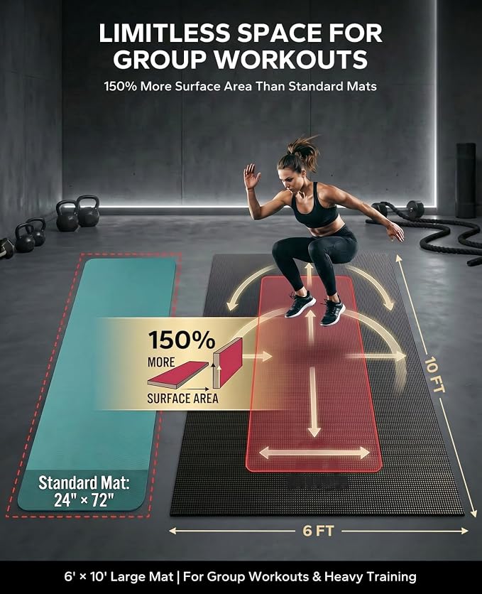 HAPBEAR Large Exercise Mat-7'x5'/6'x8'/6'x9'/6'x10'/6'x12'x8mm(1/3"),Non-Slip, Ultra Durable, Thick Workout Mat for Home Gym Flooring Cardio, Yoga for Fitness, High-Density, Shoes-Friendly
