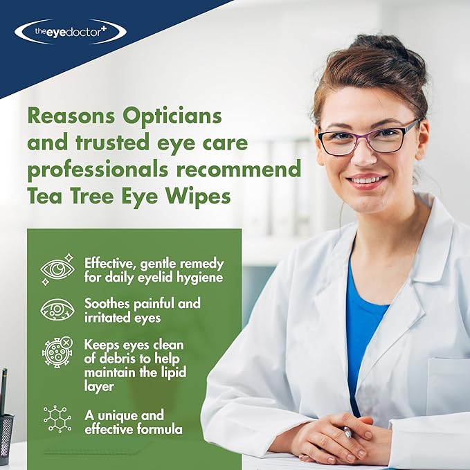 The Eye Doctor Tea Tree Oil Eyelid Wipes - 40 x Single Use Eye Cleaning Wipes for Daily Lid Care - Individual Preservative Free Sensitive Eye Cleaner - Soothes Cleans and Refreshes