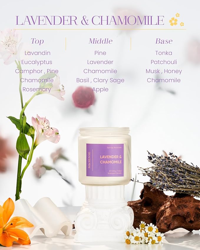 M&SENSE Lavender Candles, Large 11.6oz Natural Soy Wax, 70-Hour | Non Toxic Clean Burn, Aromatherapy Floral Scent for Spa Stress Relief Relaxation, Romantic Housewarming Gifts for Women