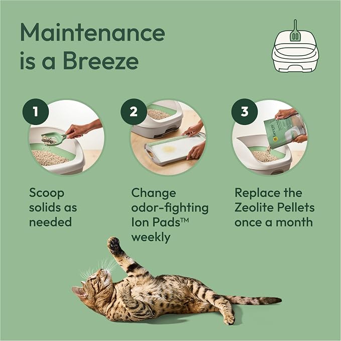 Purina Tidy Cats Breeze Cat Litter Box System Kit with Pellets & Pads | Cat litter box with scoop, plus Zeolite pellets and cat litter pads, easy-to-use kit for odor control