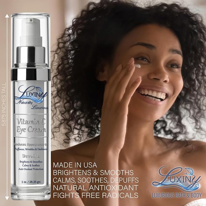 Luxiny Vitamin C Under Eye Cream for Dark Circles and Puffiness, Anti Aging, Enriched Retinol Eye Cream to Reduce Eye Bags, Fine Line and Wrinkles with Aloe Vera & Cocoa Butter, 1oz.