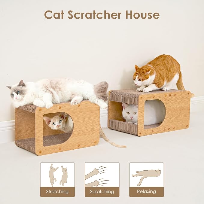 EHEYCIGA Cardboard Cat Scratcher House, 20-Inch Cat Scratch pad, Brown | Cat Scratching Board for Indoor Cats, High-density Corrugated Paper, Multi-function, Anti-scratch, Easy Install, Large