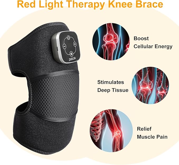 Red Light Therapy & Vibration Knee Massage - Wireless Rechargeable Magnetic Attraction Controller, 660nm&850nm Red Light Therapy Heated Device for Knee, Gifts for Grandma & Grandpa, Black