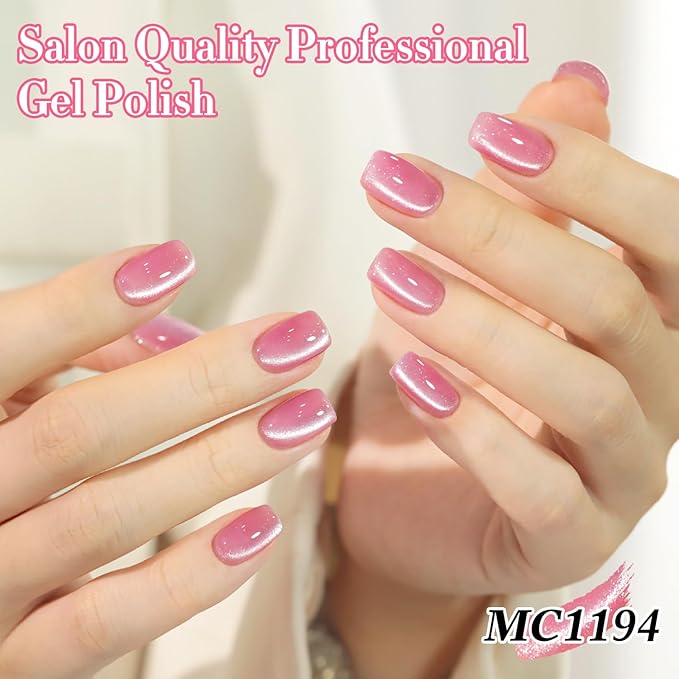 Double Rhythm 15ML Jelly Glass Cat Eye Gel Polish with Magnet Holographic Glitter Shimmer Translucent Sheer Color Salon Soak Off Magnetic Nail at Home (Mermaid Pink Violet-MC1194)