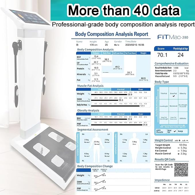 Body Composition Analyzer with Printer 10.1 Inch Display, Multi-Frequency Bia Technology, Segmented Body Fat and Muscle Analysis, Cloud Data Sync for Home and Commercial Use