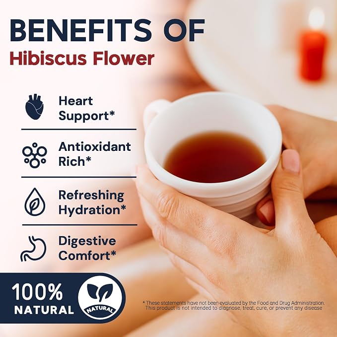 Hibiscus Tea Bags, Hibiscus Flower Herbal Tea - Rich in Vitamin C, Caffeine Free,Sugar Free, 60 Teabags
