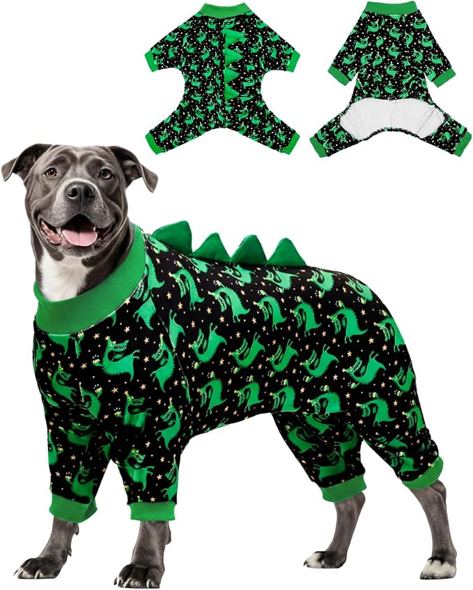 CuteBone Dinosaur Costume Dog Pajamas, Stretchy Spandex Crystal Velvet Sleepwear Coat for Small Dogs, Soft & Warm Pet Outfit Clothes for Cold Weather, Cozy Pullover Design COSP14XXL