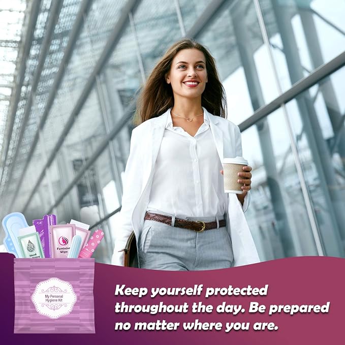 3 x Menstrual All-in-One Kits - Assorted Colors | Convenience on The Go | Single Period Kit Packs | Individually Wrapped Feminine Hygiene Products (Red Purse/Pink/Purple)
