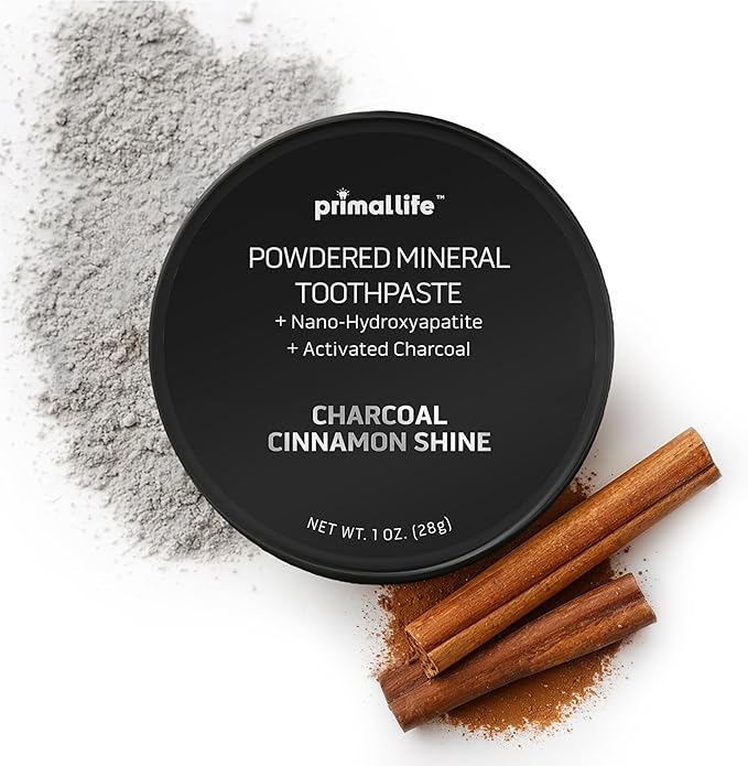 Primal Life Organics - Dirty Mouth Toothpowder, Flavored Essential Oils with Natural Kaolin & Bentonite Clay, Organic, Vegan (1 Ounce (Pack of 1), Charcoal Cinnamon)