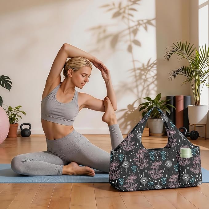 Women's Yoga Bag with Yoga Mat Carrier - Large Mat Pocket Fitness Tote for Pilates, Gym, Travel, Office & Beach