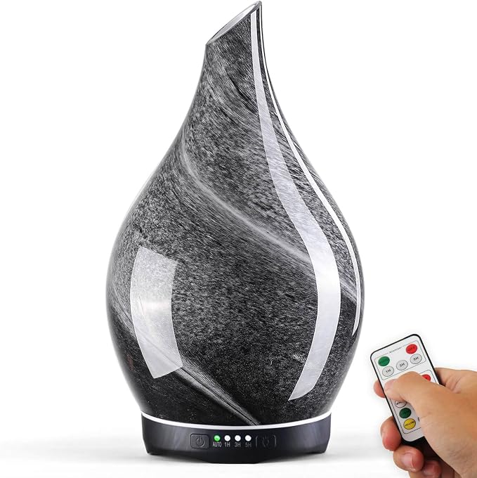 Porseme 280ml Essential Oil Diffuser Glass Color Changing Aroma Air Diffusers Aromatherapy Ultrasonic Cool Mist Humidifier with Remote Control 7 Running Hours Waterless Auto-Off (Obsidian)