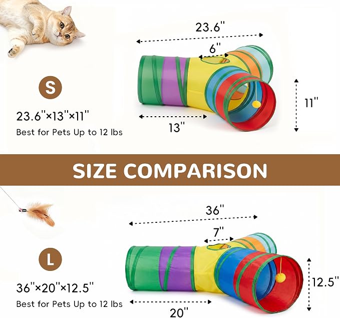 Tempcore Cat Tunnel, 3-Way Collapsible Toy, Large Size Rainbow