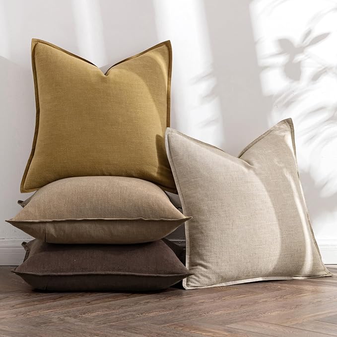 MIULEE Neutral Gold/Brown Boho Linen Pillow Covers 20x20 Inch Pack of 4 | Natural Decorative Throw Pillow Covers, Soft Farmhouse Couch Pillowcases, Modern Decors for Living Room Bed Sofa