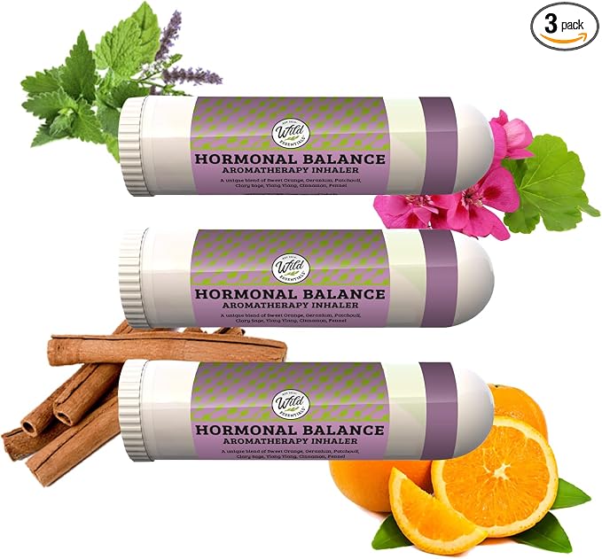 Wild Essentials 3 Pack of Hormonal Balance Aromatherapy Nasal Inhalers Made with 100% Natural, Therapeutic Grade Essential Oils to Help with Menopause, PMS, imbalance