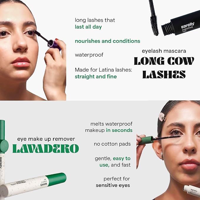 SARELLY Lash Kit | Cow Lashes Mascara + Lavadero Eye Makeup Remover | Waterproof Volume & Gentle Removal | Vegan & Cruelty-Free