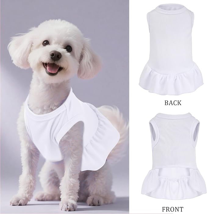 2 Pcs Dog Dresses Cat Skirt Solid Color Dog Clothes Summer Sleeveless Puppy Girl Clothes for Small Pet Dogs Cats (White,Blue, Medium)