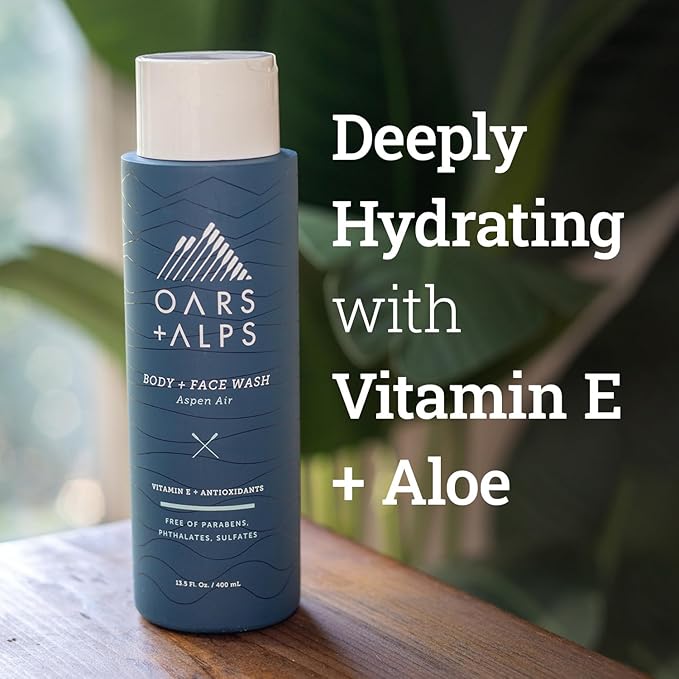 Oars + Alps Mens Moisturizing Body and Face Wash, Skin Care Infused with Vitamin E and Antioxidants, Sulfate Free, Aspen Air, 1 Pack