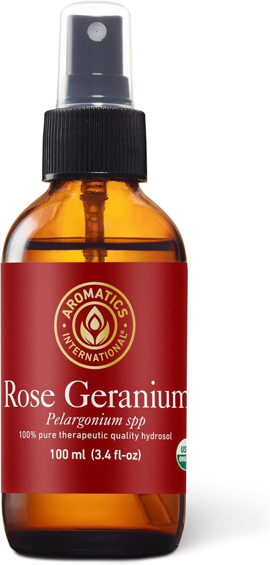 Aromatics International Rose Geranium Hydrosol 100ml | Sweet Floral Rosy Natural Aromatic Mist for Home, Body & Daily Use