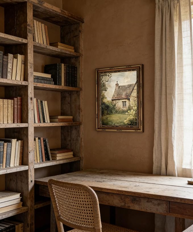 Gold Framed Wall Art Vintage Farmhouse Wall Art Rustic Cottagecore Wall Decor Picture Summer Countryside Nature English Landscape Poster Print Artwork for Living Room Bedroom 9x11in