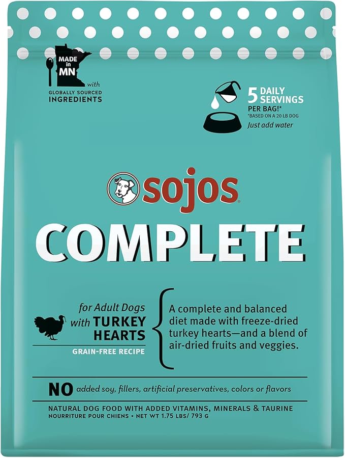 Sojos Complete Freeze Dried Raw Adult Dry Dog Food, Grain Free, Natural, Turkey Recipe, 1.75 lb Bag