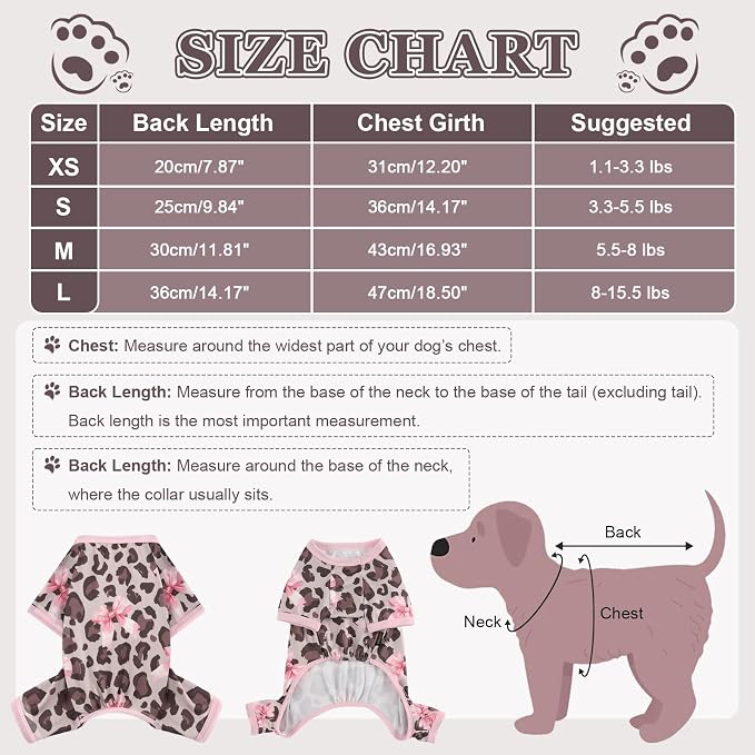 DaFuEn Dog Pajamas for Small Dogs - Soft Stretchy 4-Legged Puppy Onesie & Jumpsuit - Breathable Dog PJs Sleepwear Clothes for Yorkie, Chihuahua, Toy Poodle, Boy & Girl (Brown Leopard Print,XS)
