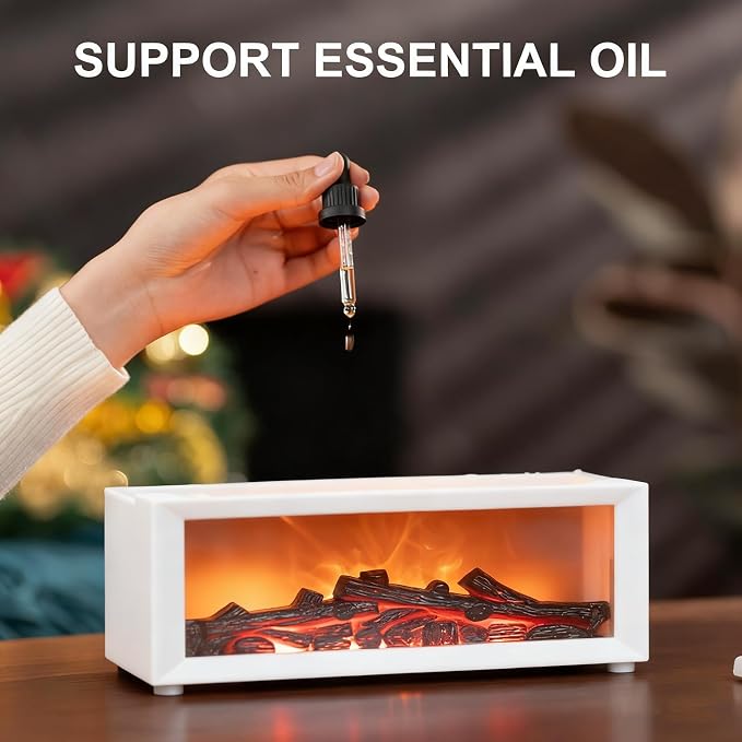 Flame Essential Oil Diffuser, 150ml Aromatherapy Humidifier with Realistic Fire Light, Ultra-Quiet Ultrasonic Cool Mist Maker, Remote, 7-Color LED, Auto-Off for Home, Bedroom, Office