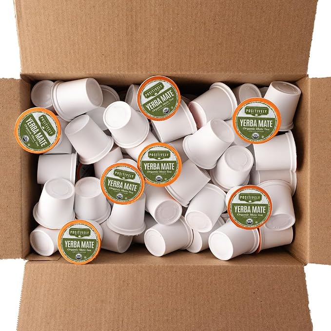 Organic Positively Tea Company, Yerba Mate Tea (Unsmoked), K-Cup Compatible, 96 Pods
