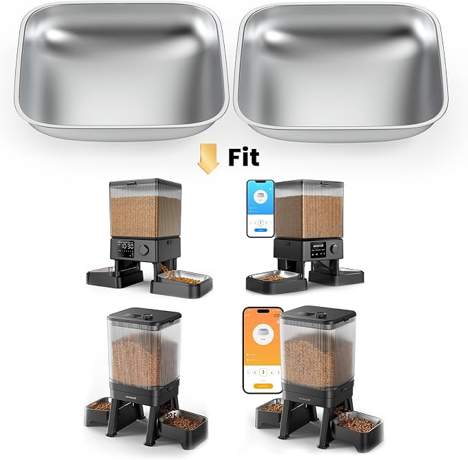 oneisall Stainless Steel Bowls for oneisall 5L Automatic Double Bowl Cat Feeder and 5L WiFi Automatic Double Bowl Cat Feeder (Pack of 2)