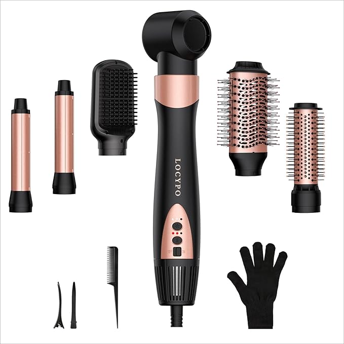 6-in-1 High-Speed Air Styler,110,000 RPM Professional Hair Dryer Brush-Fast Drying with No Heat Damage,Auto-Wrap Curlers for Effortless Salon Curls & Smoothing,Ionic Care & Travel Ready (Rose Gold)