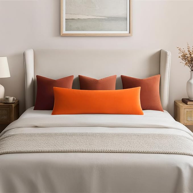 Throw Pillow Covers Lumbar 14x36 Inch Velvet Pillow Covers, Soft Decorative Orange Pack of 1 Long Pillow Case for Couch Cushion Chair Sofa Bed Living Room, Home Boho Decor