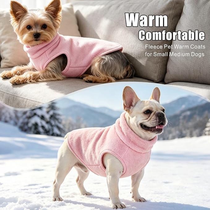 Idepet Dog Fleece Vest Sweater Zip Up Warm Pullover Dogs Jacket with D-Ring Leash Winter Cold Weater Coat Pet Sweatershirt Clothes Hoodie for Small Medium Dogs Boy Girl (Pink, M)