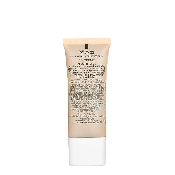 Pacifica Alight Multi-Mineral BB Cream Medium – Hydrating Tinted Moisturizer & Primer, Sheer Natural Foundation Coverage, Vegan & Cruelty-Free, 1 fl oz
