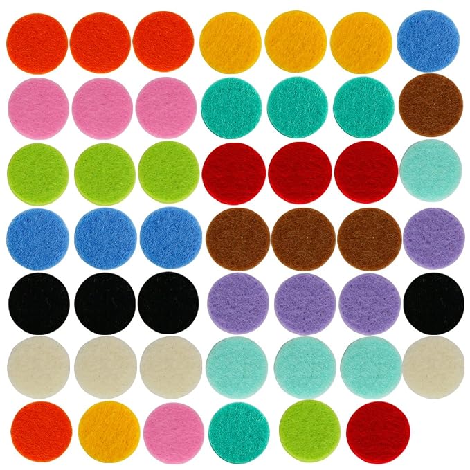 Maromalife 48PCS 22mm Replacement Refill Pads for 30mm Essential Oil Diffuser Necklace, Felt Pads for Aromatherapy Necklace Pendant Diffuser Bracelet Car Diffuser Vent Clip with 12 Colors, 0.87 Inch