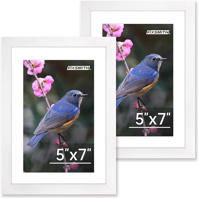 5x7 Picture Frame Set of 2, Photo Frame with HD Plexiglass, Display Pictures 4x6 with Mat or 5x7 Without Mat, White Picture Frames Collage for Tabletop or Wall Display