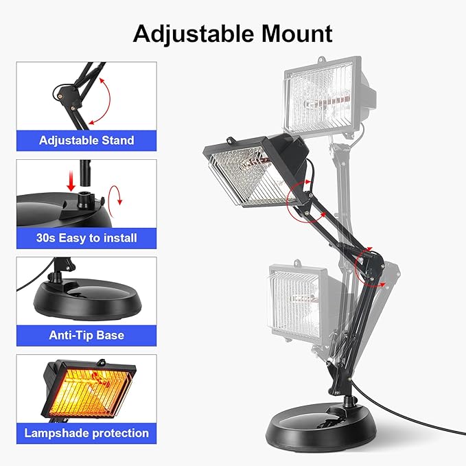 Infrared Light Heat Lamp, 150W Near Infrared Lamp Set for Body Muscle Neck Shoulder Joints Back Pain Relief, Heat Lamp Device with Adjustable Sturdy Stand Timer