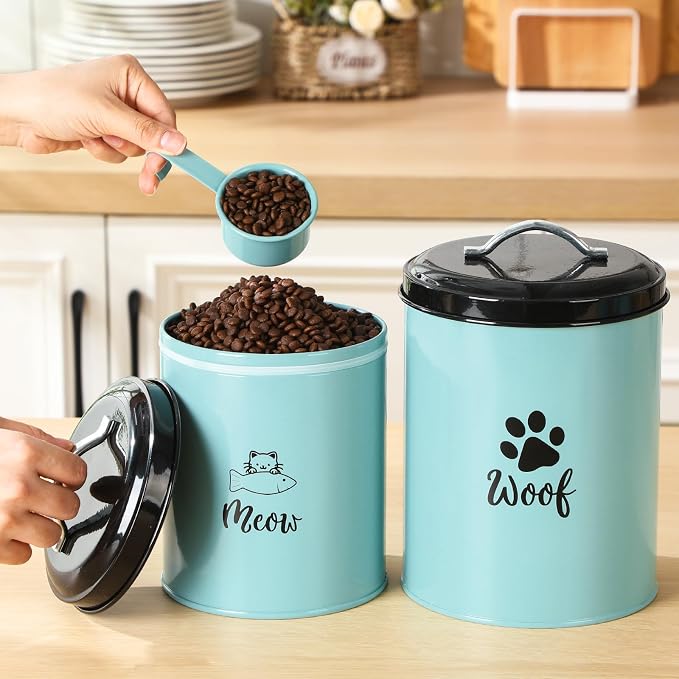 Honeydak 2 Pack Dog and Cat Treat Container Airtight Metal Pet Food Jar with Lid Cookie Container Gifts for Cat Dog Lovers for Farmhouse Housewarming Kitchen Counter Treat Jar Food Storage for Pet