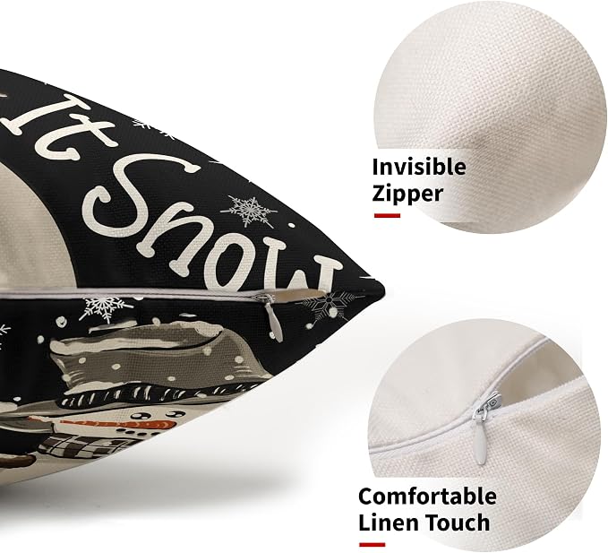 Christmas Black Lumbar Pillow Covers 12X20 Inch Set of 2 Xmas Snowman Snowflake Decorative Pillow Cases Winter Holiday Cotton Linen Cushion Case Modern Home Decor for Sofa Couch Bedroom