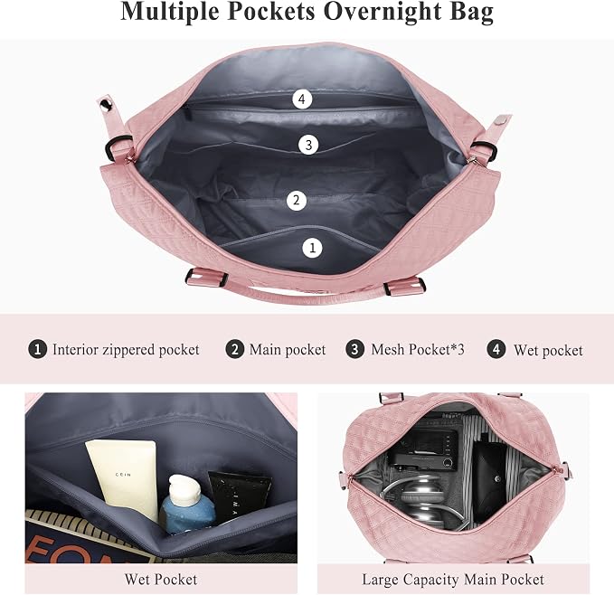 Travel Duffel Bag, Carry On Overnight Weekender Bags for Women | Travel Bag with Wet Pocket & Trolley Sleeve, For Spirit Airlines 18x14x8 Personal Item Bag