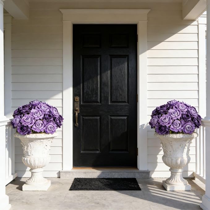 INXUGAO 6 Pcs Artificial Flowers Fake Roses for Outdoor, 28" Long Stem Silk Roses for Wedding Indoor Outside Party Decor, Realistic Faux Bouquet for Tall Vase Planter (Purple)